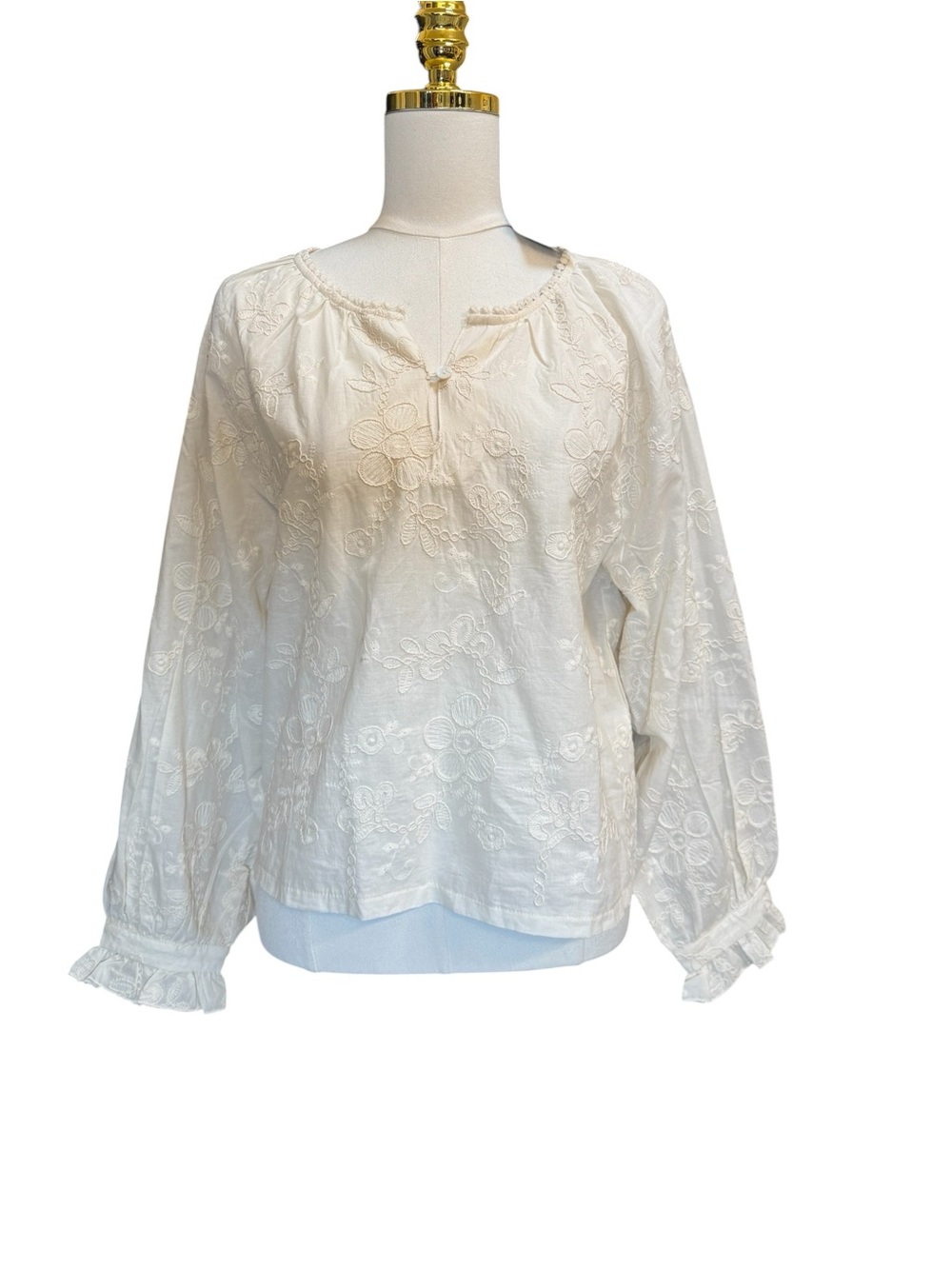 Solitaire Embroidered Peasant Blouse Large Cream Boho Cottagecore Top NWT